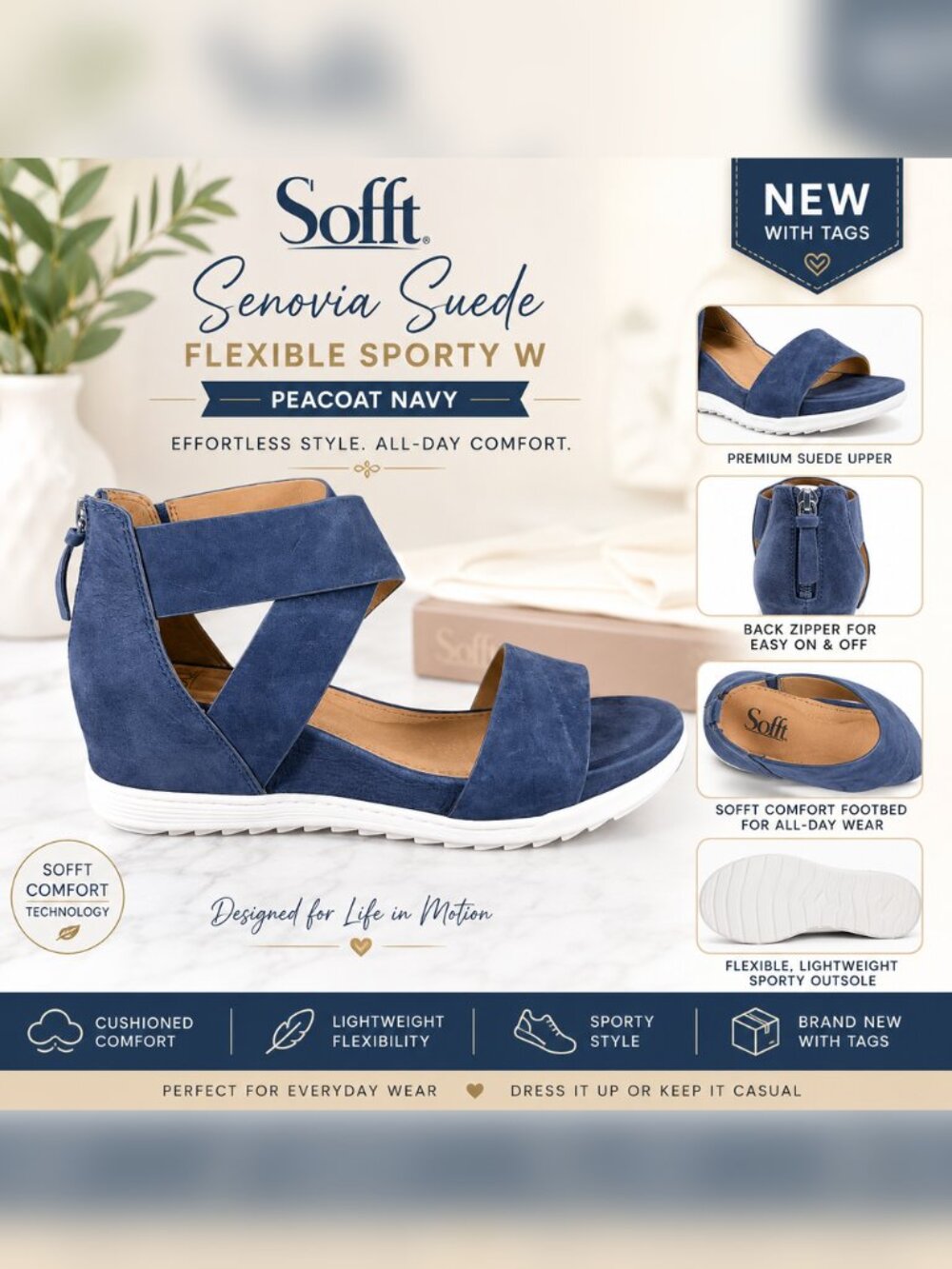 Sofft Peacoat Navy Senovia Suede Flexible Sporty W